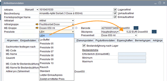 Barcode und Preiseinheit in SAP Business One